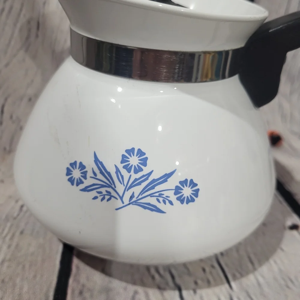 Vintage CorningWare White and Blue Floral Coffee Pot